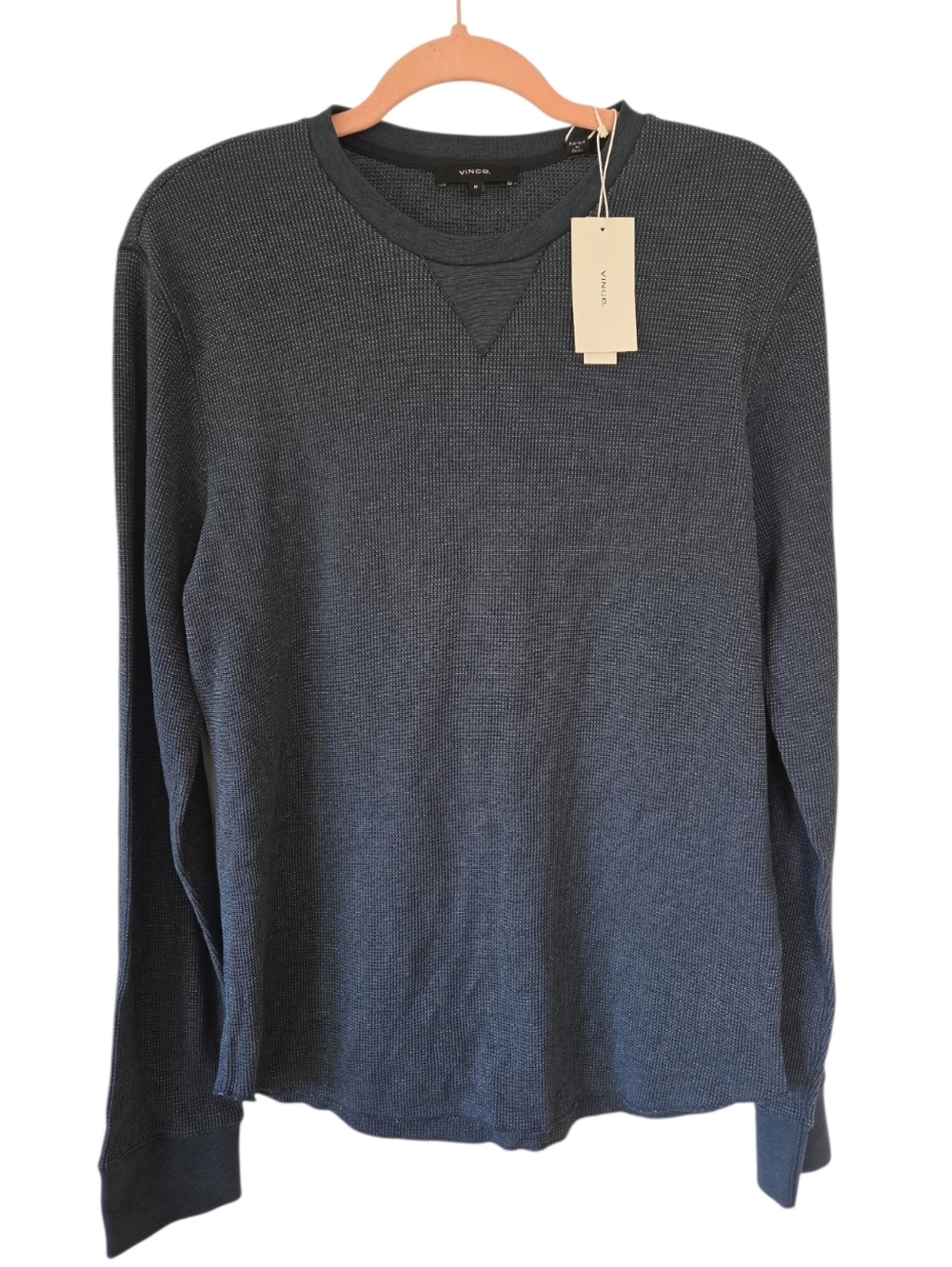 Vince Waffle Knit Crewneck Long Sleeve Shirt Blue Men's M